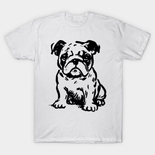 Stick figure bulldog in black ink T-Shirt